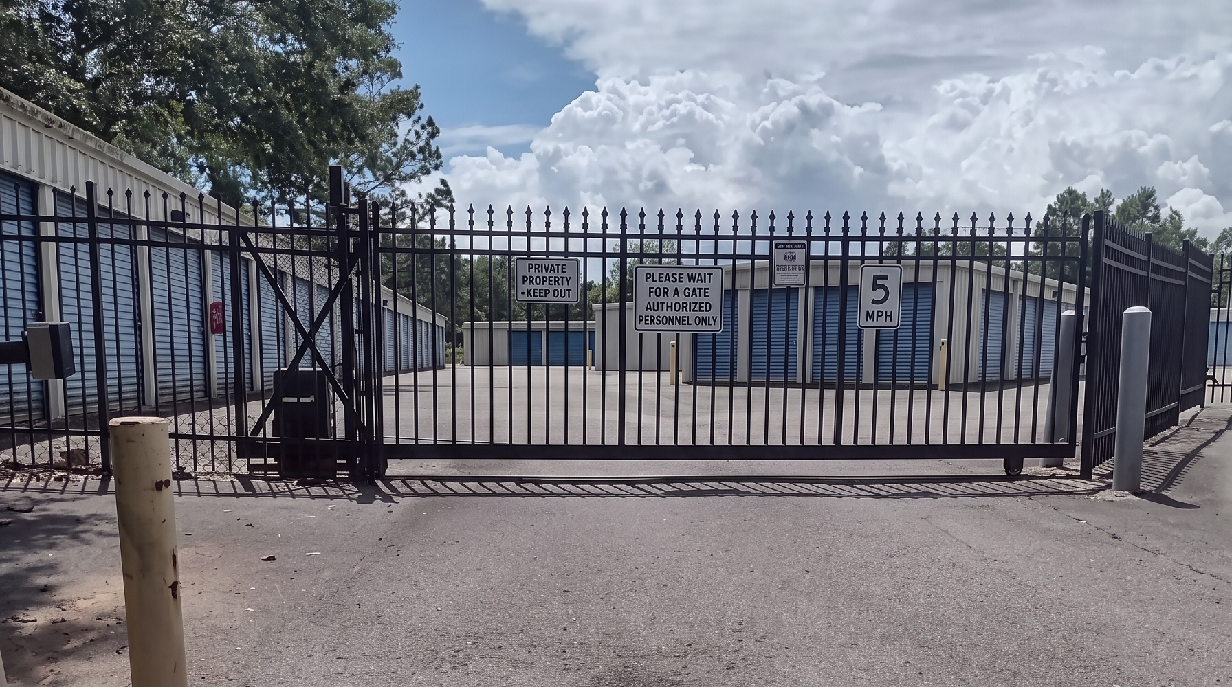 Gated entrance at Delta Self-Storage